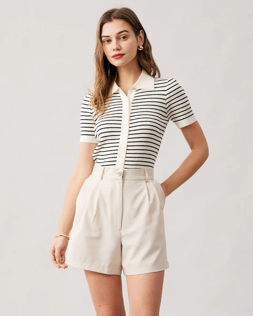 The Lapel Button Up Striped Knit Top | rihoas.com