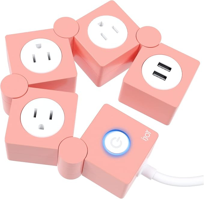 iJoy Flexible Power Strip - 3 AC Outlets and 2 USB Charging Ports with Pink Extension Cord, Power... | Amazon (US)