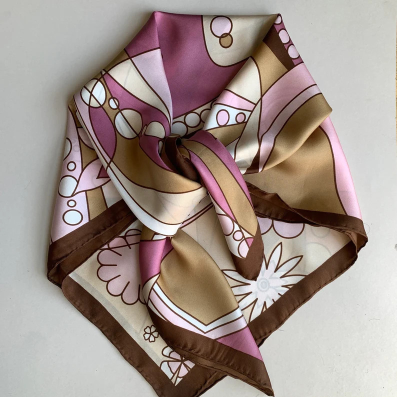 Vintage Silk Paisley Print Scarf in Off White Pink & Brown Rolled Edges Large Satin, Summer Weddi... | Etsy (US)