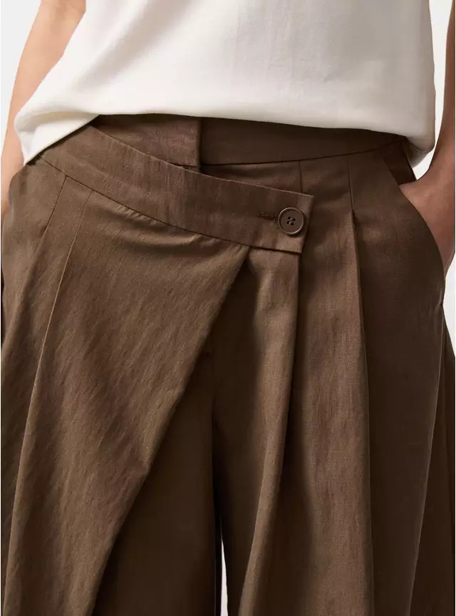 Brown Wrap Front Wide Leg Trousers 14 | Tu Clothing