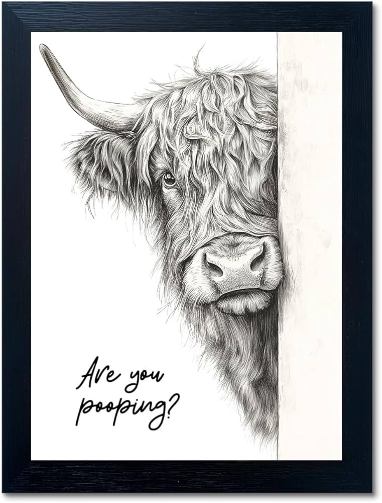Funny Highland Cow Bathroom Wall Art - Rustic Farmhouse Wall Decor with Humorous Are You Pooping ... | Amazon (US)