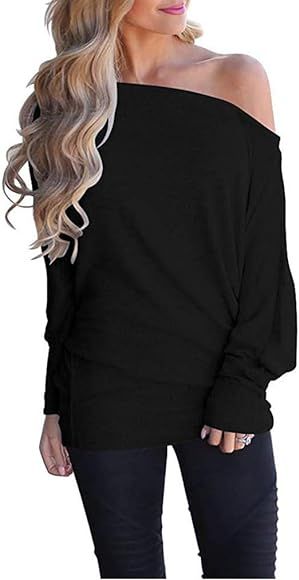 Women's Off Shoulder Tops Casual Loose Shirt Batwing Sleeve Tunics Blouse | Amazon (US)