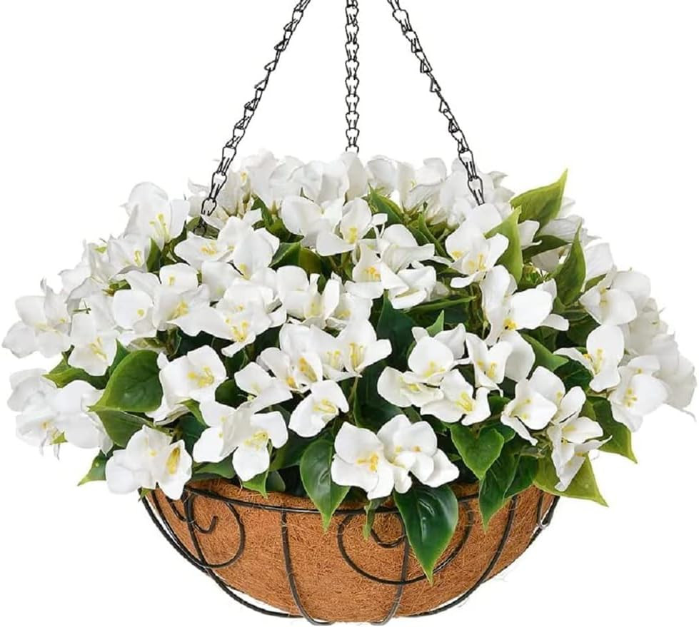Artificial Fake Hanging Flowers Plants Basket for Outdoor Spring Decor, Faux Silk Bougainvillea F... | Amazon (US)
