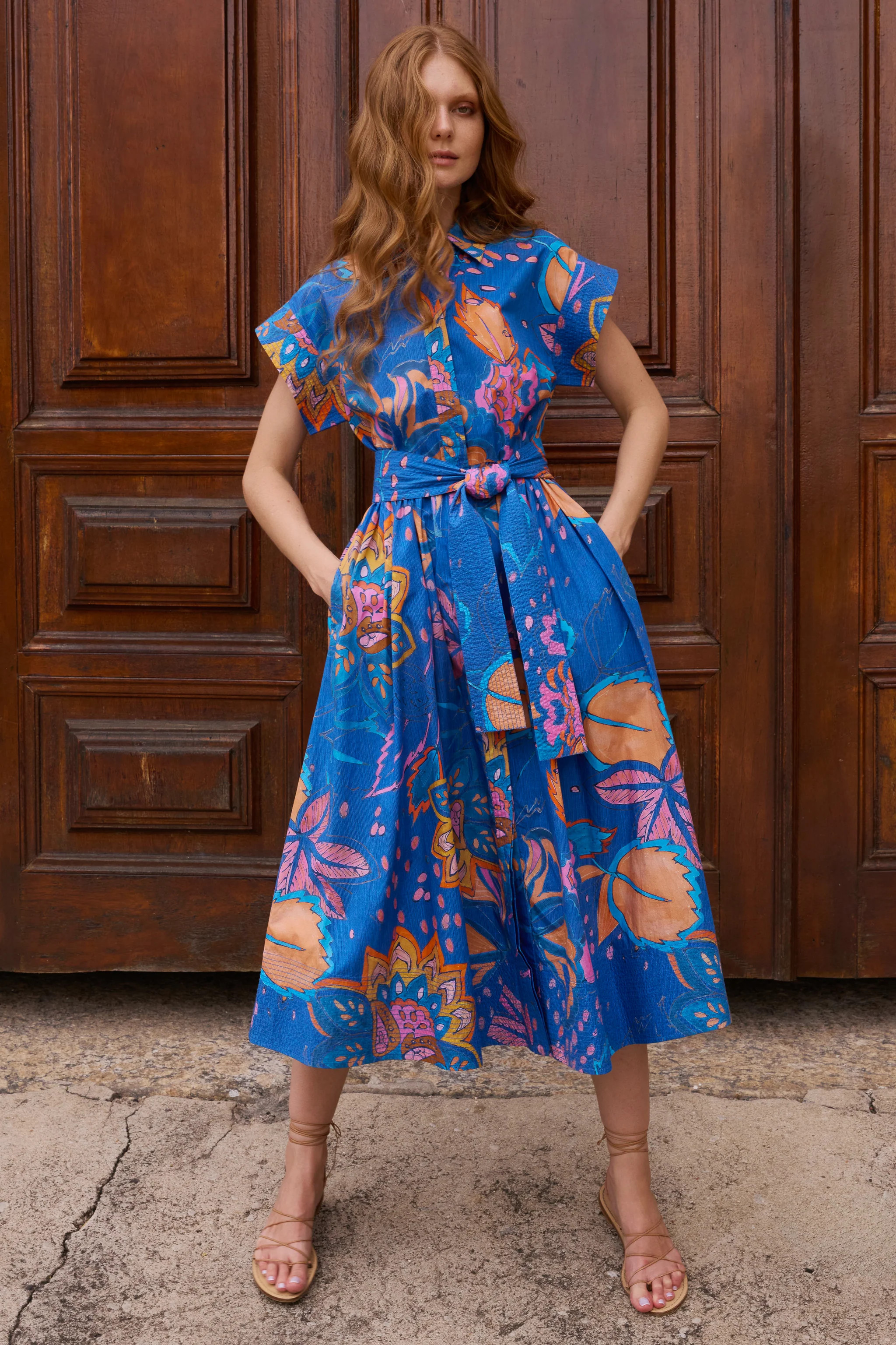 Belted Shirt Dress- Antico Blue | Oliphant Design