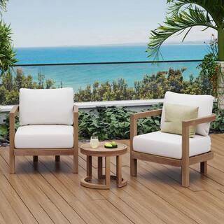 Coporesell 3-Piece Acacia Wood Patio Conversation Set with Beige Cushions CLONFPCS06BEG - The Hom... | The Home Depot