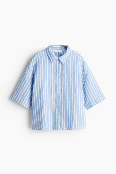 Linen Shirt - Blue/striped - Ladies | H&M US | H&M (US + CA)