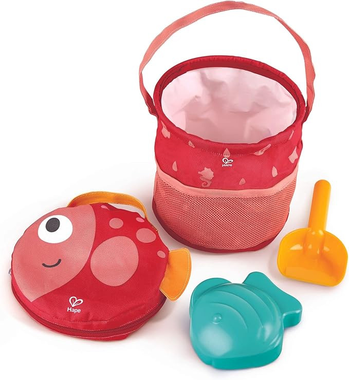 Hape Fold and Go Beach Toy Sets with Easy Carry Cavas Bag| Beach Toy Playset with Bucket for Todd... | Amazon (US)