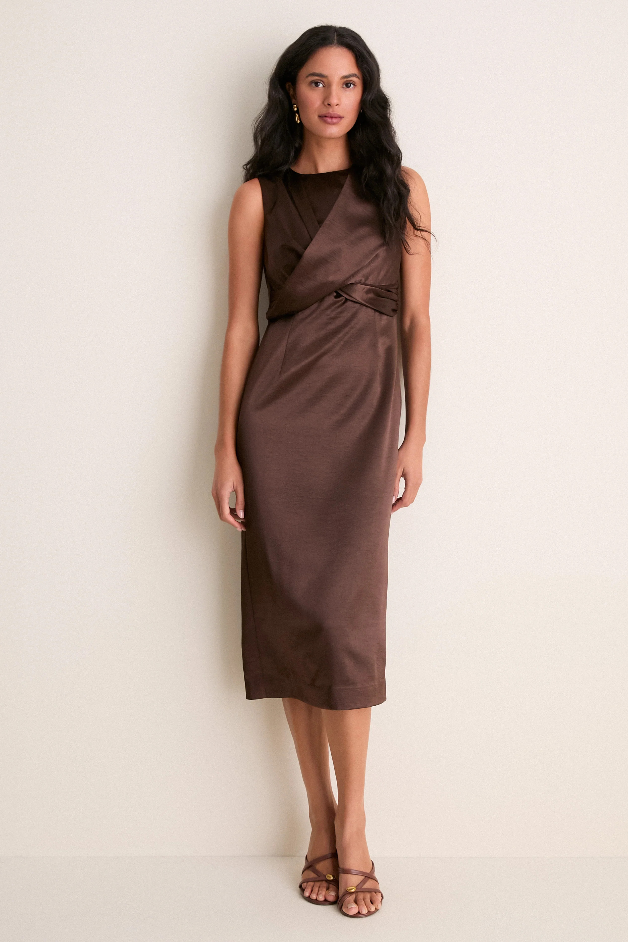 Cappuccino Satin Celeste Midi Dress | Tuckernuck (US)