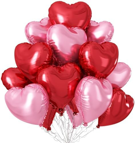 Pink Red Heart Balloons,12Pcs 18 Inch Light Pink Foil Love Heart Shaped Balloons for Valentines D... | Amazon (US)