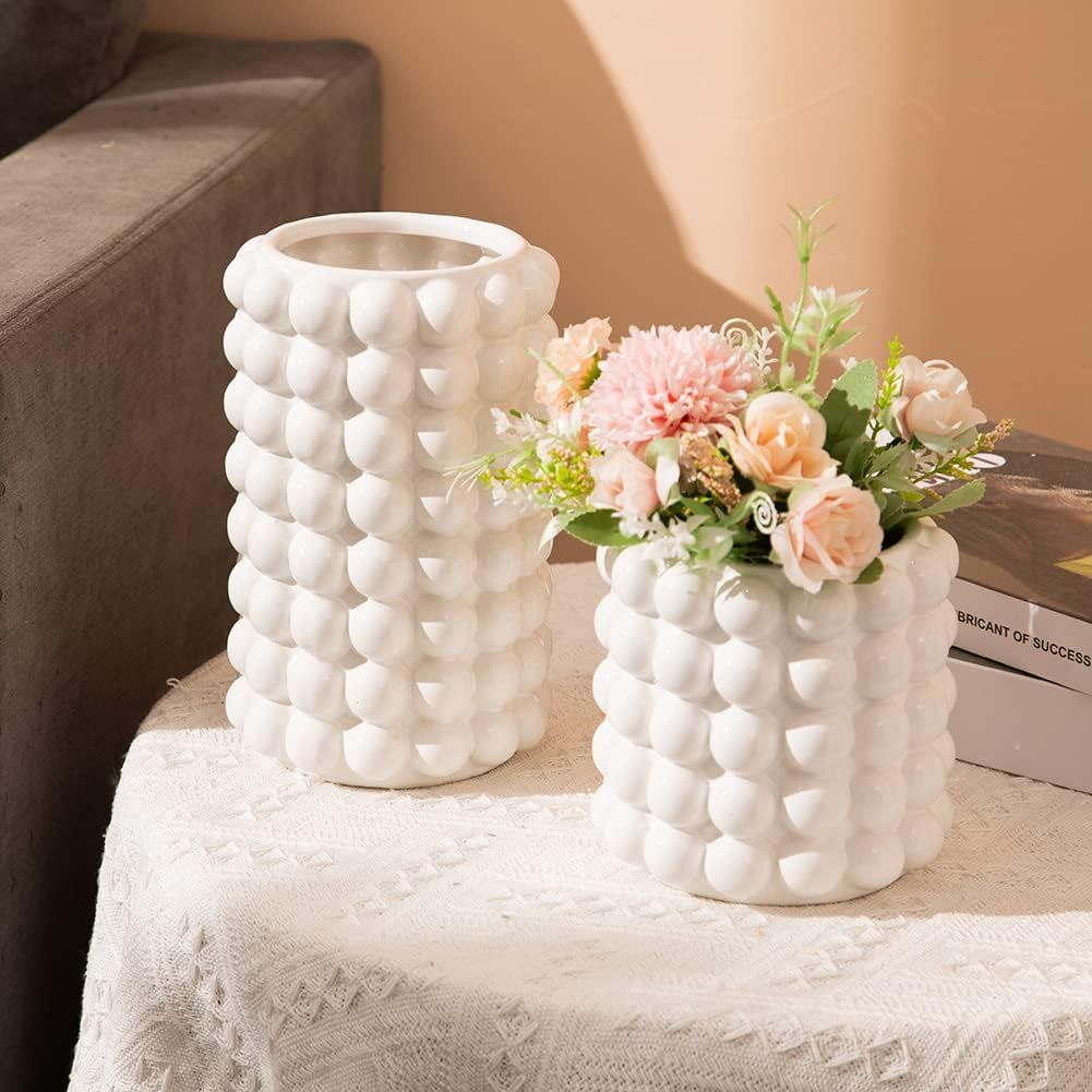 Anding White Vase. Flowers. White Ceramic Vase for Home Decor. Pampas Grass Vase. Boho Vase.Moder... | Amazon (US)