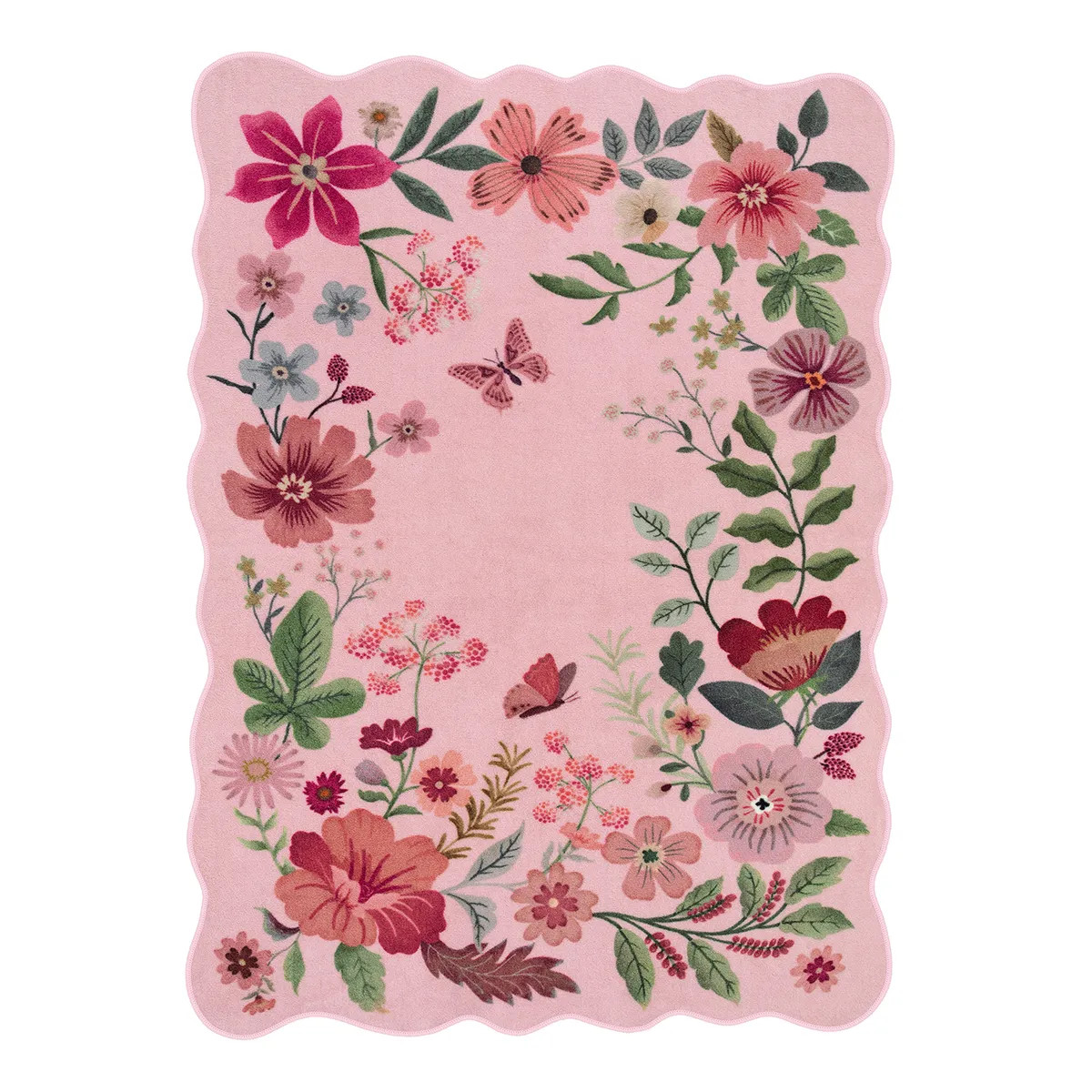 Washable Pink Floral Scalloped Rug | Flore Parisian Boho Style - Lahome | Lahome
