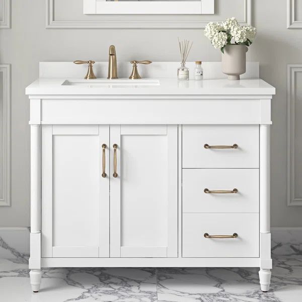Salisbury 42 In Single Off Centered Sink Bathroom Vanity In Pure White | Wayfair North America