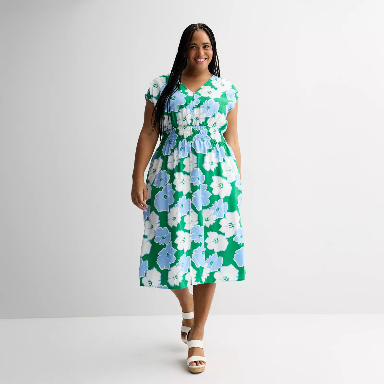 Plus Size Sonoma Goods For Life® Smocked Button-Through Midi Dress | Kohl's