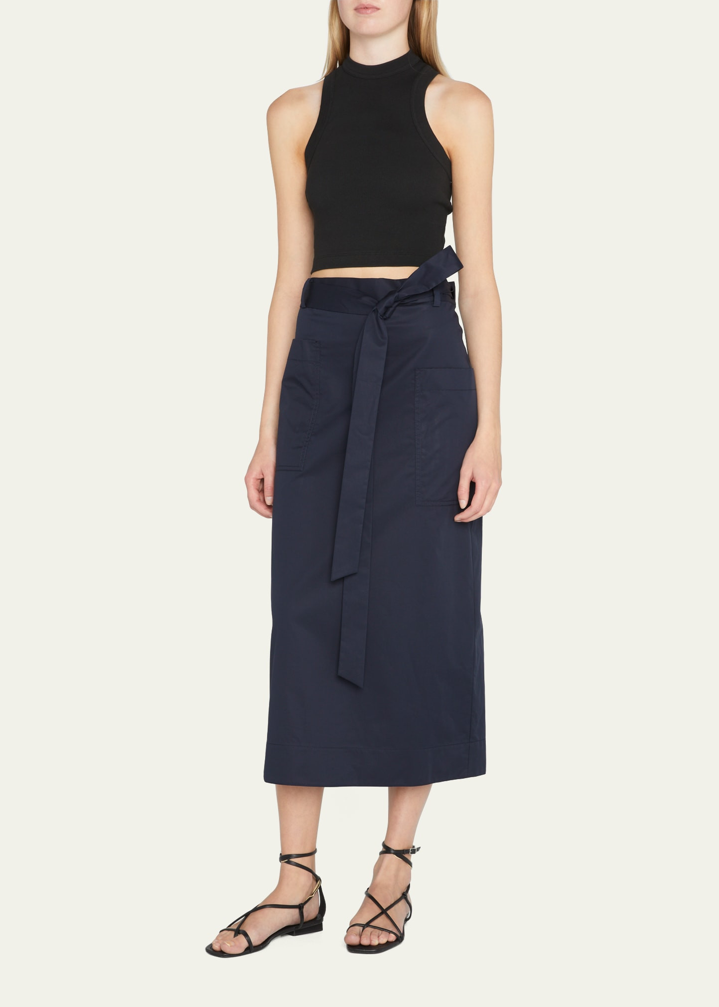 Tibi Belted Oversized Pocket Pencil Midi Skirt | Bergdorf Goodman