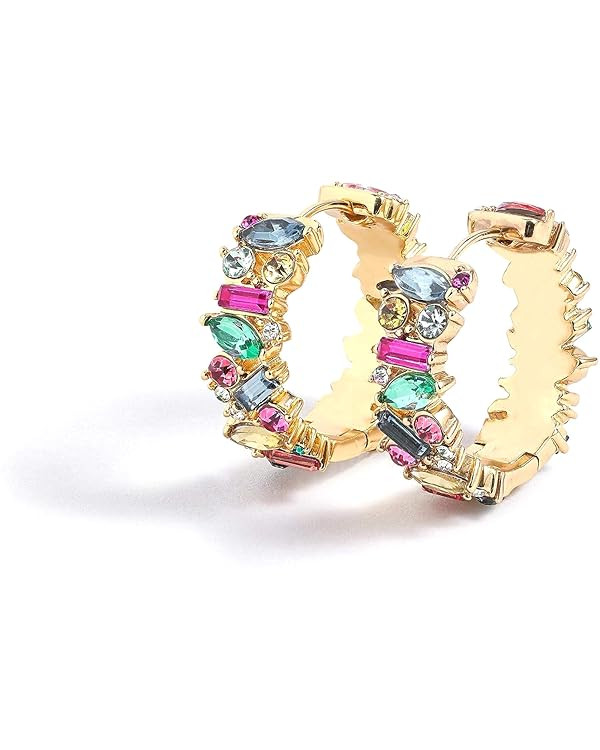 Colorful Hoop Earrings, Sparkly Crystal Cubic Zirconia Hoop Earrings for Women Hypoallergenic Sma... | Amazon (US)