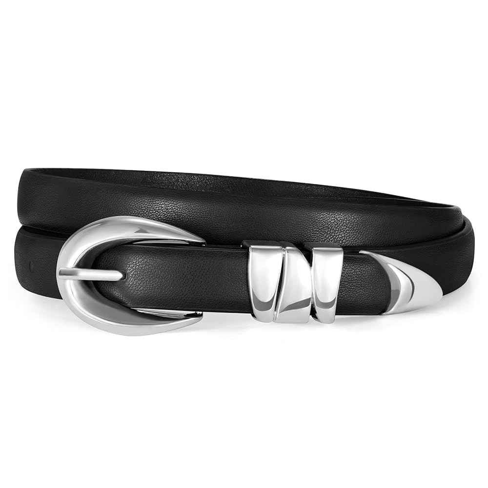 XZQTIVE Women's Skinny Leather Belts Ladies Thin Waist Belts for Jeans Dress Pants Trendy Black B... | Amazon (US)