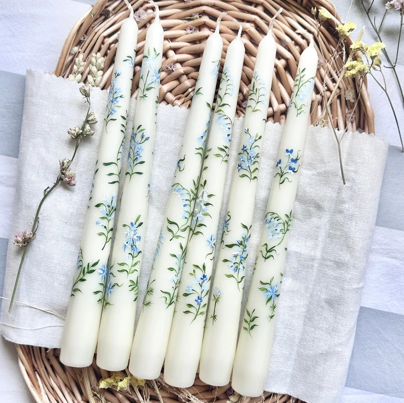 Hand Painted Candles Floral Taper Candles Painted Candles - Etsy | Etsy (US)