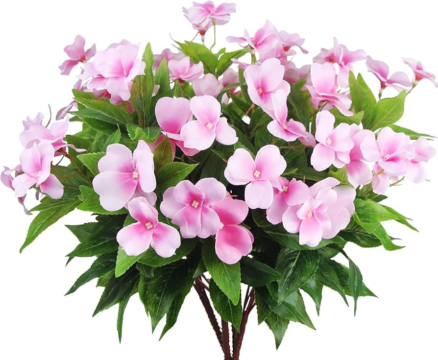 4 Pcs Artificial Flowers Outdoor Impatiens UV Resistant Silk Impatiens Flowers Pink Faux Flowers ... | Amazon (US)