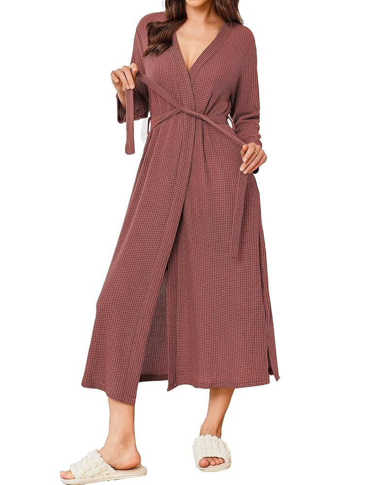 Ekouaer Women's Robe Long Waffle Knit Bathrobe Lightweight Soft Kimono Robes Loungewear S-XXL | Amazon (US)