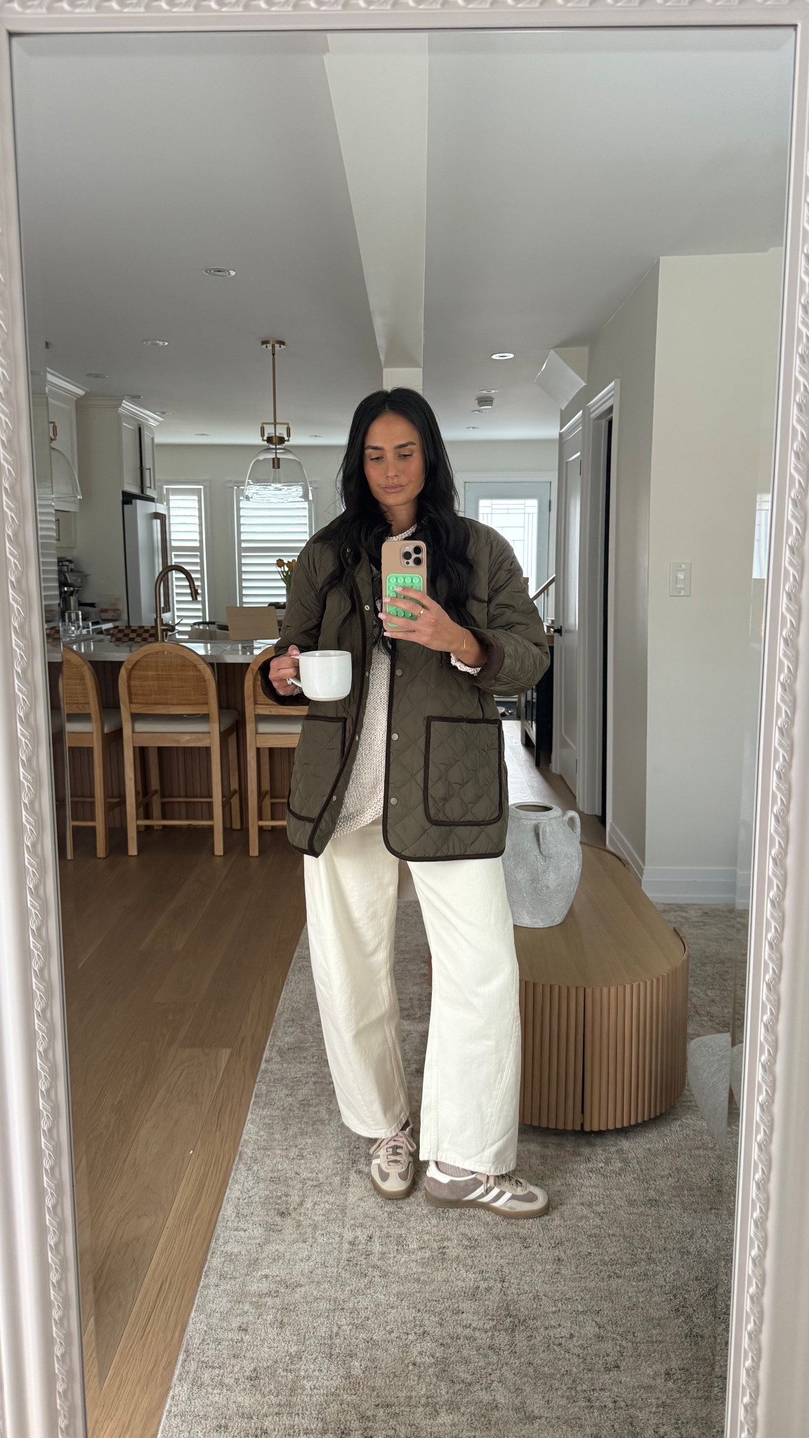 28 jeans 
Medium sweater 
Large jacket/ will try and link similar.
