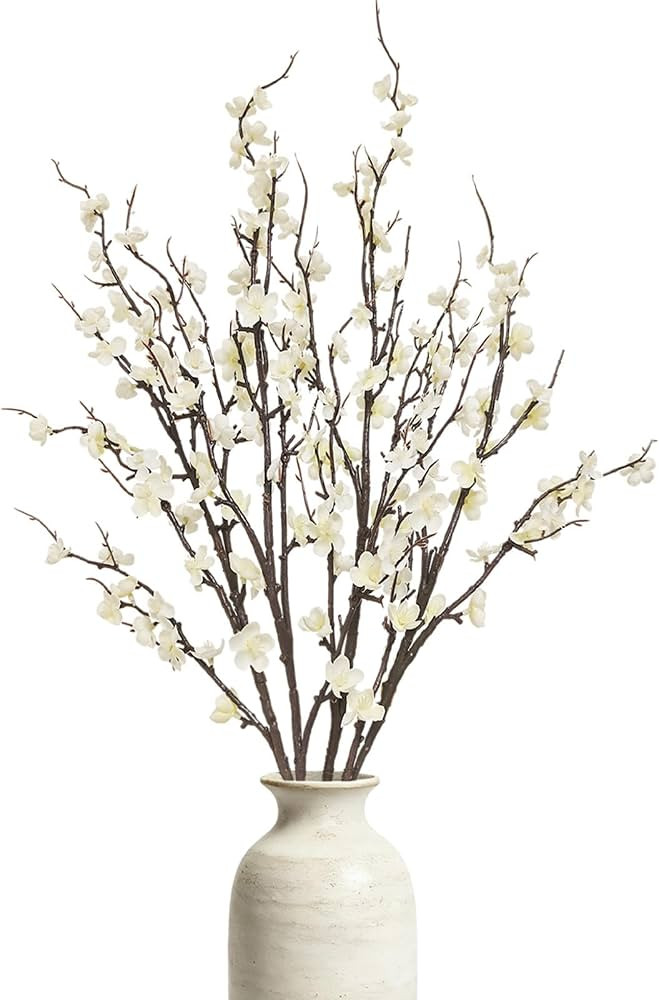 4 Pcs Cherry Blossom Branches 39 Inch White Fake Flowers Spring Decorations for Home Decor, Artif... | Amazon (US)