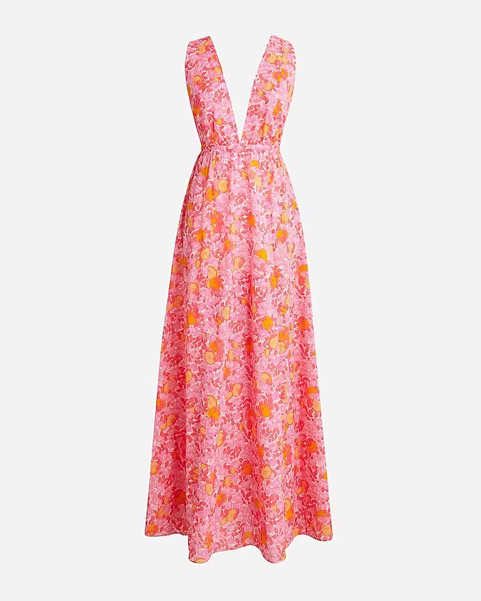 Plunge-neck beach dress in pink limone print | J.Crew US