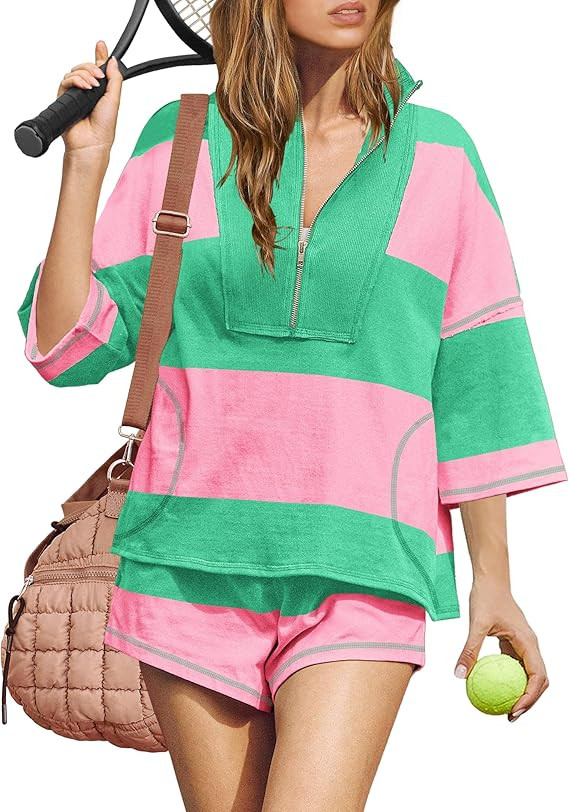 ReachMe Womens 2 Piece Workout Sets Summer Outfits Striped Matching Lounge Set Going Out Top and ... | Amazon (US)