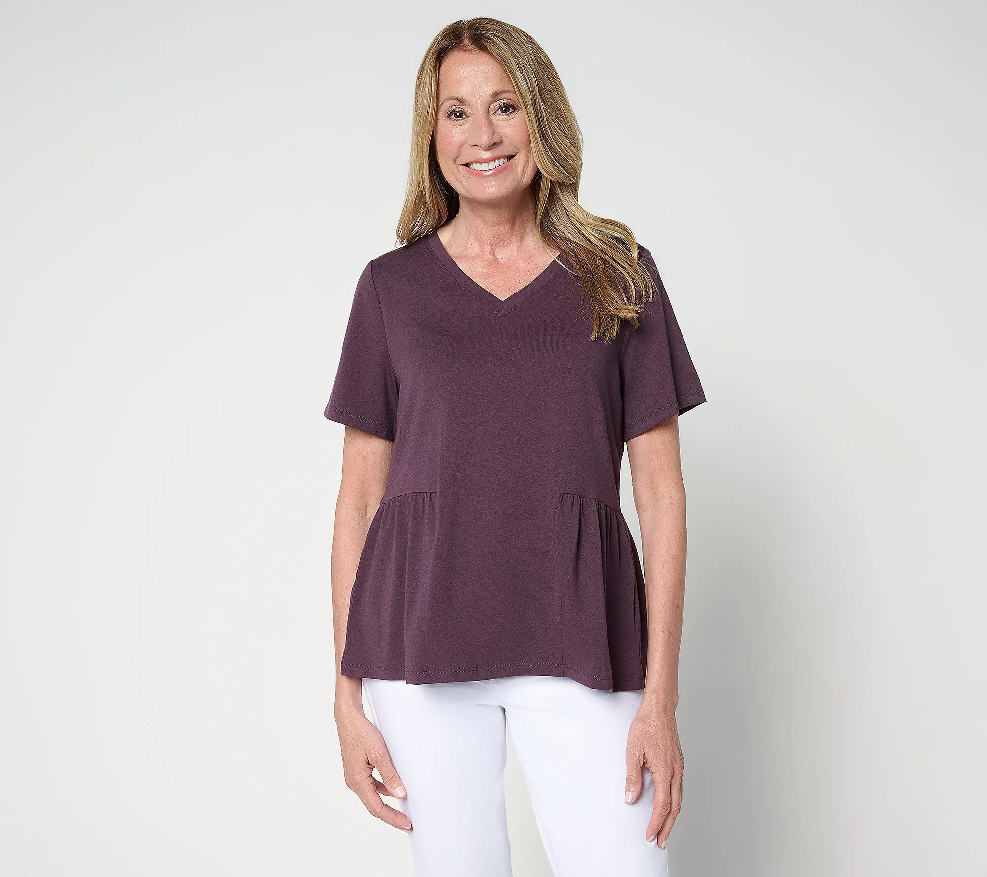 AnyBody Cozy Knit Jersey Short Sleeve Peplum Top | QVC