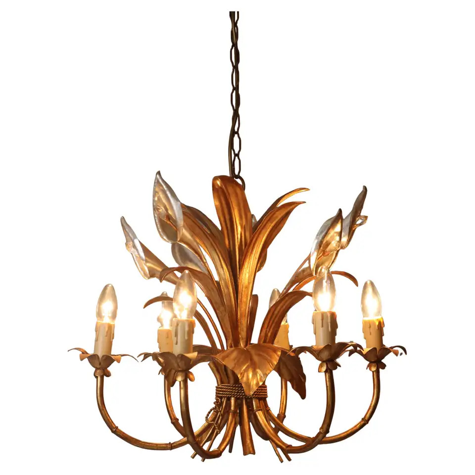 Flower Calla Lilly Chandelier in Gold, 1970s by Hans Kögl | 1stDibs