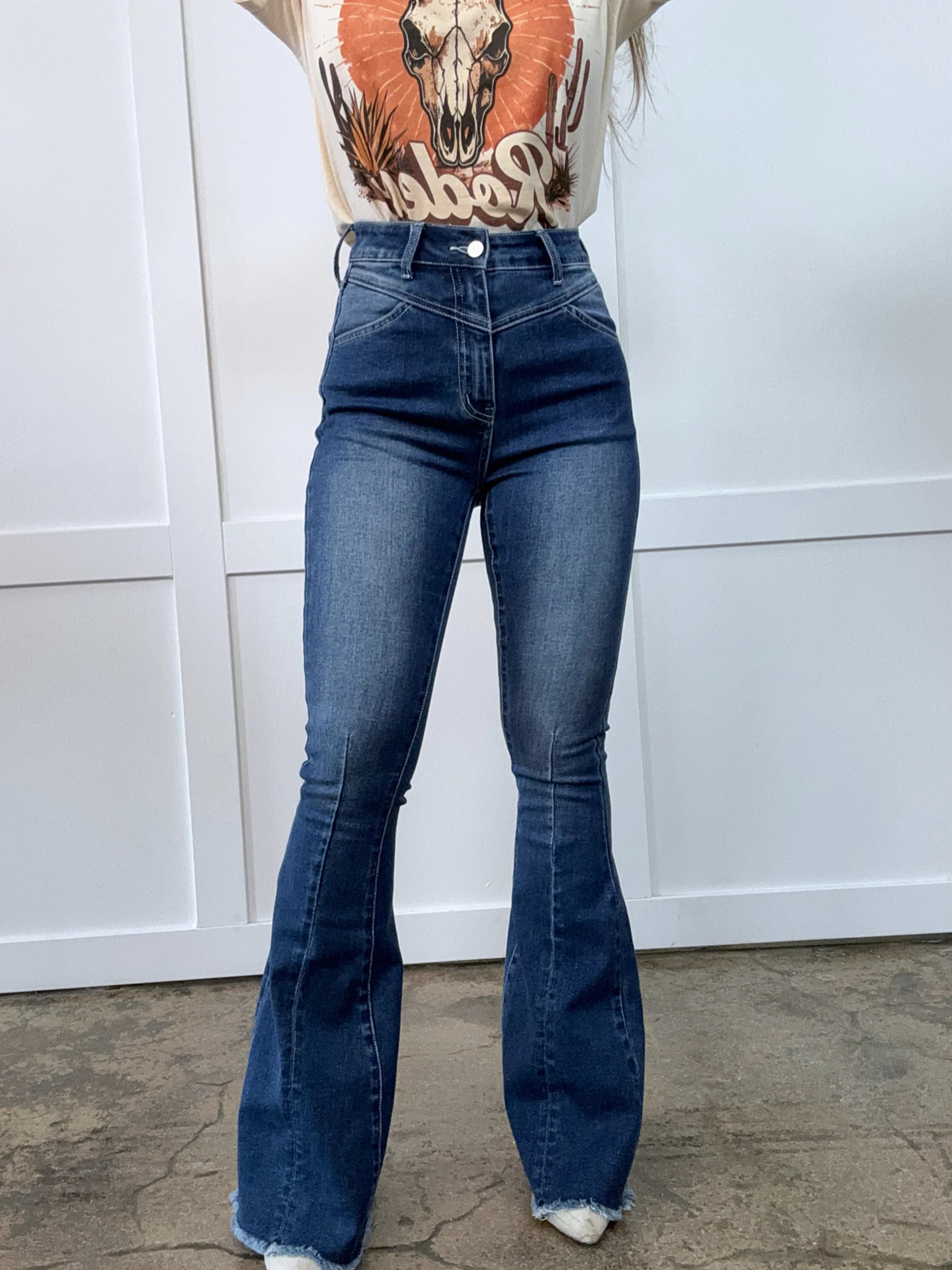 Keep Up Flare Acid/Dark Wash Jeans | Willow Boutique