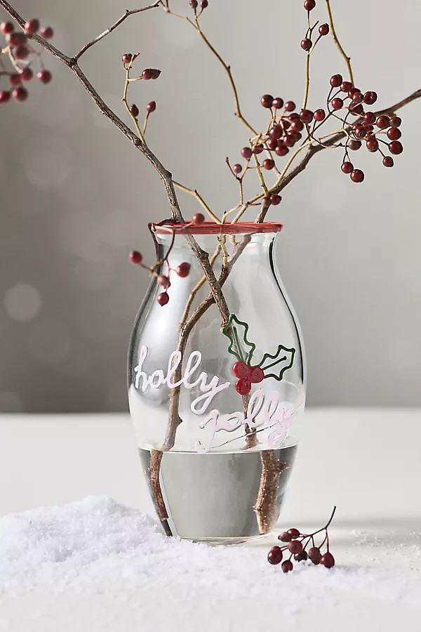 Festive Holiday Word-Play Glass Vase | Anthropologie (US)