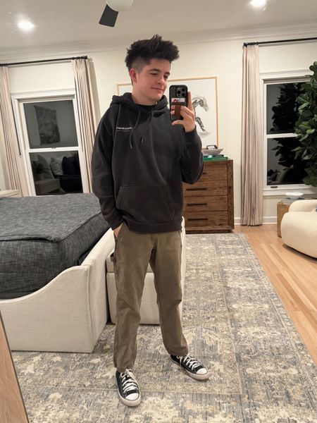 Wearing this fit to the airport! 😎 
- The Mclaren hoodie is from Hollister
- Carpenter pants are from Abercrombie 
- Shoes are from converse 

#LTKmens #LTKMostLoved #LTKSpringSale