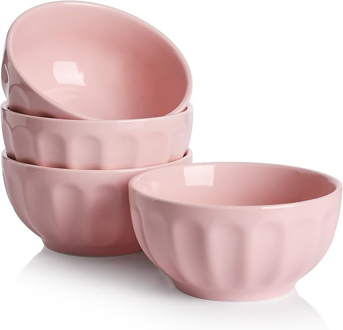 Sweese 106.408 Porcelain Fluted Bowls - 26 Ounce for Cereal, Soup and Fruit - Set of 4, Pink | Amazon (US)