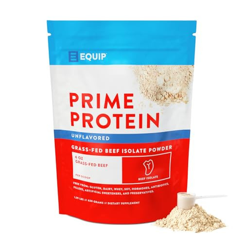 Equip Foods Prime Protein Powder | Clean, Grass Fed Beef Protein Powder | Carnivore Protein Isolate | Paleo, Keto Friendly | Gluten & Dairy Free | Helps Build & Repair Tissue | 30 Servings, Unflavored | Amazon (US)