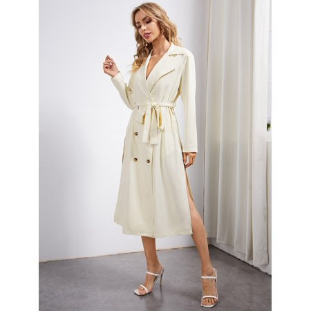 Belted Split Thigh Trench Coat Beige Elegant Beige Elegant A037W | Walmart (US)
