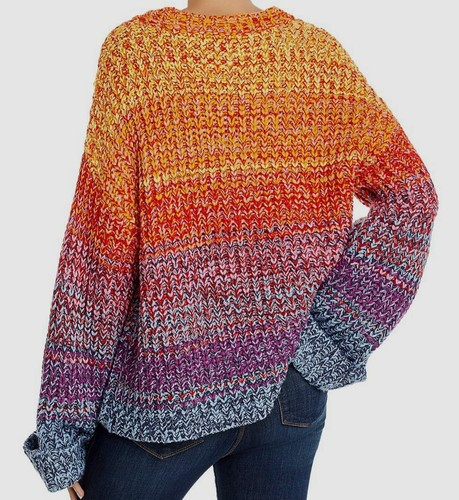 $198 Aqua Women Red Crew-Neck Long-Sleeve Rainbow Drop-Shoulder Marled Sweater S  | eBay | eBay US