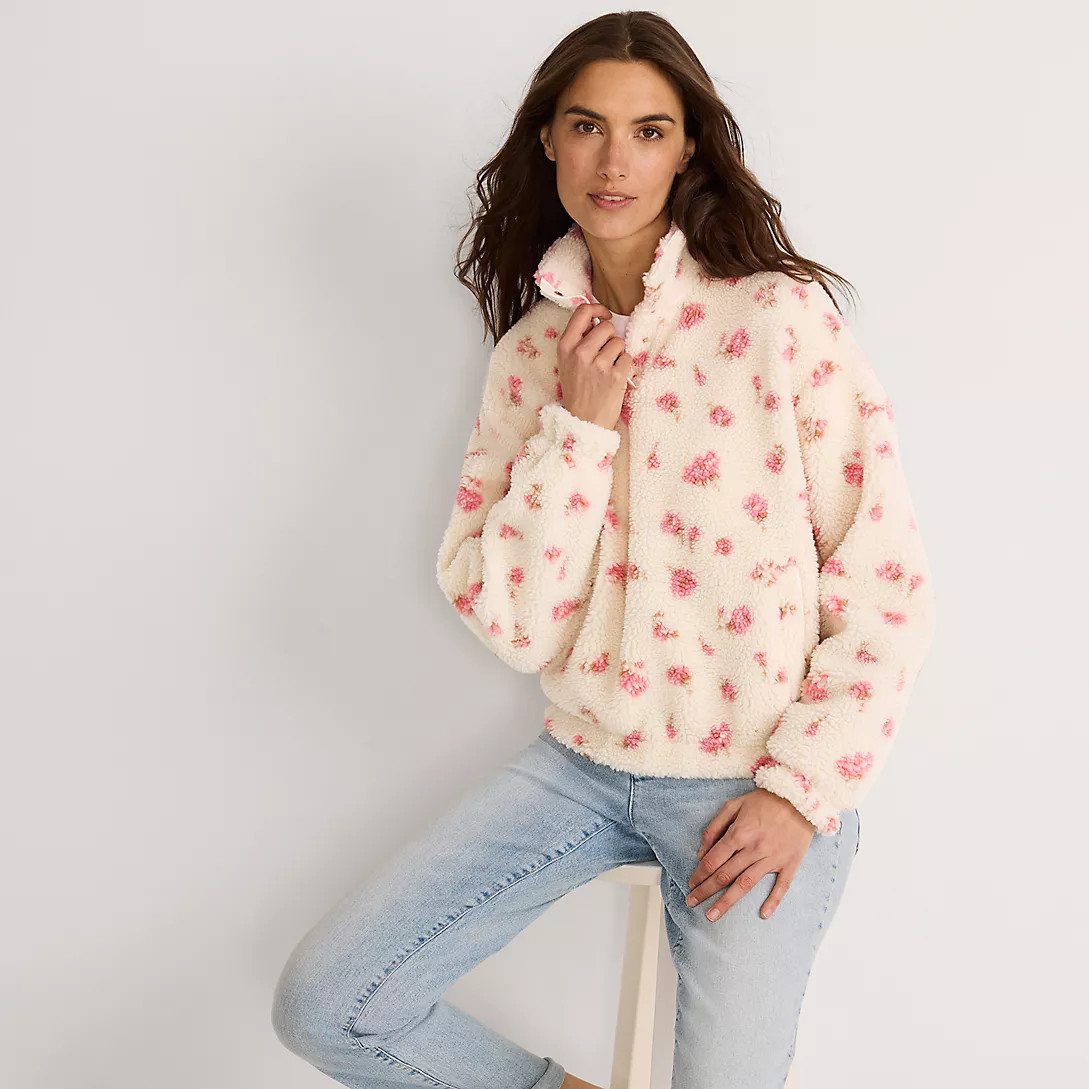 Women's Sherpa Fleece Snap Neck Pullover | Lands' End (US)