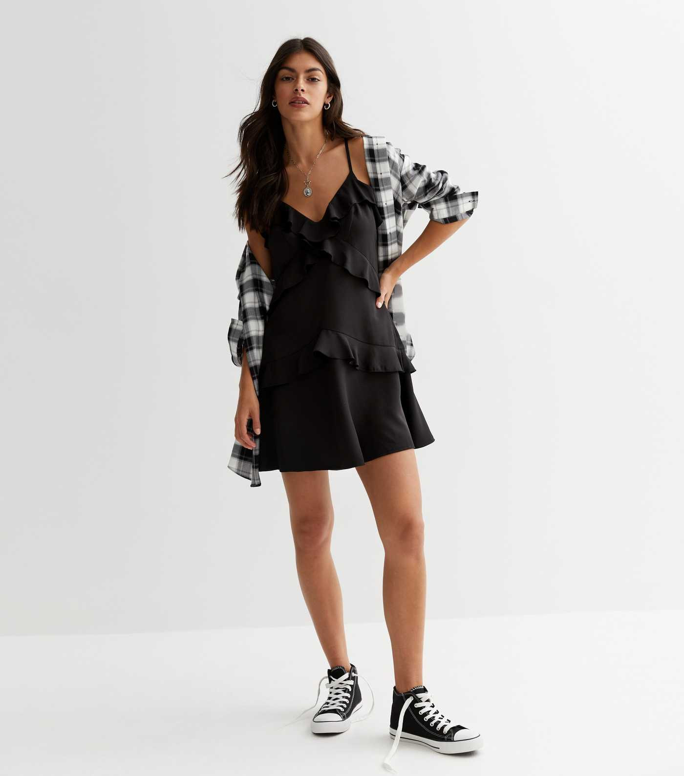 Black Ruffle Strappy Mini Dress | New Look | New Look (UK)