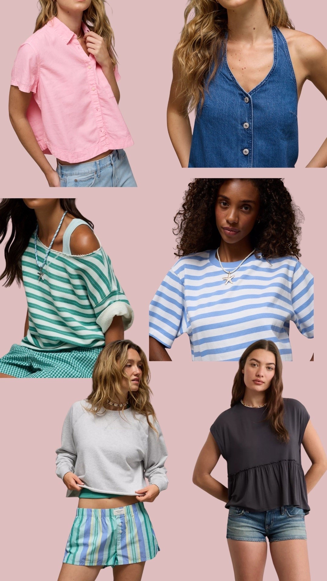 Tops 
Summer tops 
Boxy tee 
90s style 
Off the shoulder 
Denim vest

#LTKSaleAlert #LTKSeasonal