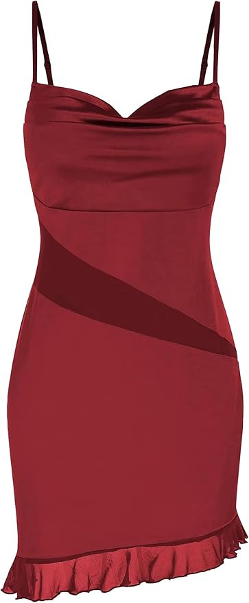 ZAFUL Women's Cowl Neck Satin Spaghetti Straps Sexy Mini Dress Silky Party Dresses | Amazon (US)