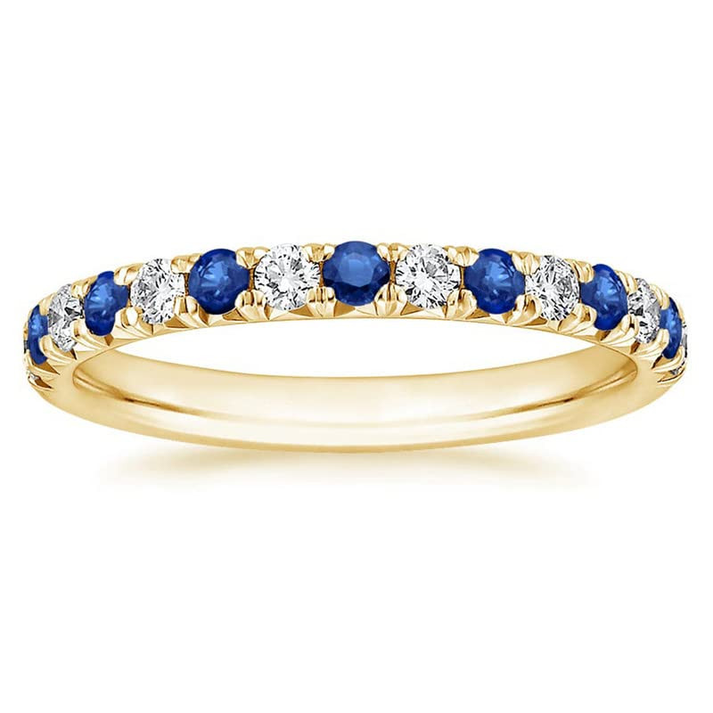 2 mm Wide Blue Sapphire & White Diamond Full Eternity Ring For Women, 14k Yellow Gold Finish Blue... | Amazon (US)