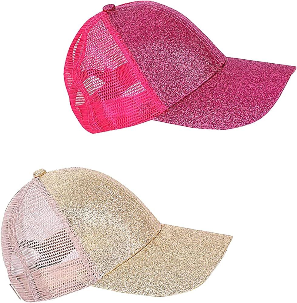 Kids Girls Glitter Ponytail Baseball Hat Baby Messy Buns Sun Caps Visor Cap | Amazon (US)