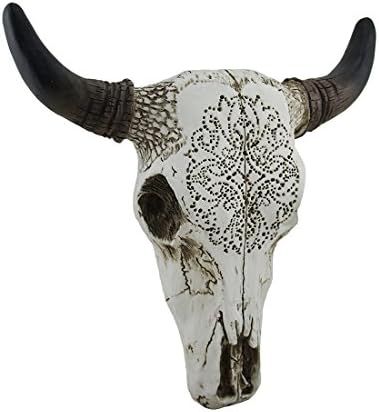 Zeckos Tribal Design Carved White Bull Skull Wall Hanging | Amazon (US)