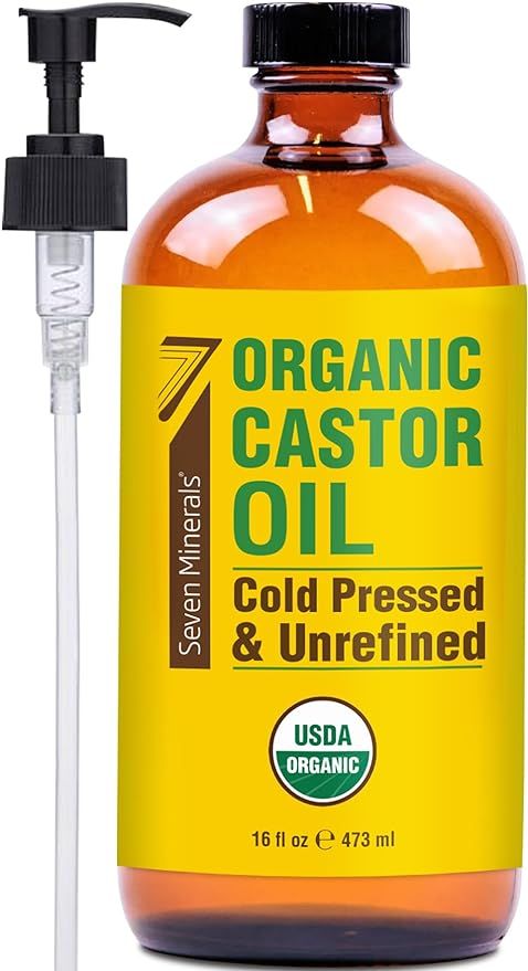 Seven Minerals New 16 fl oz Glass Bottle Castor Oil Organic Cold Pressed Unrefined Glass Bottle P... | Amazon (US)