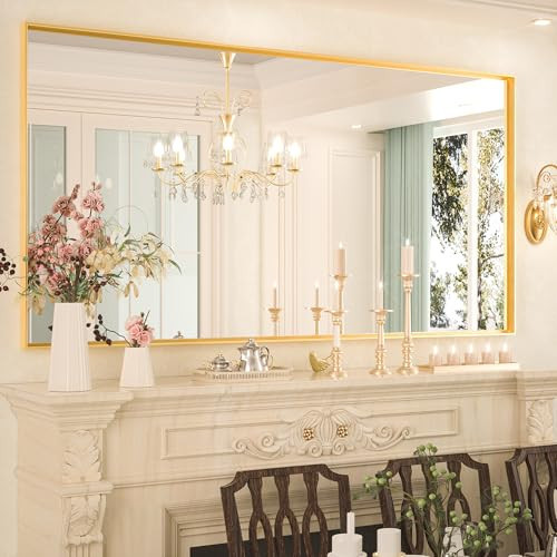 Keonjinn Large Gold Bathroom Mirror 72" x 36", Brushed Gold Rectangular Mirror for Wall, Oversized Metal Framed Mirror, Square Corner, Modern Farmhouse Decorative(Horizontal/Vertical) | Amazon (US)