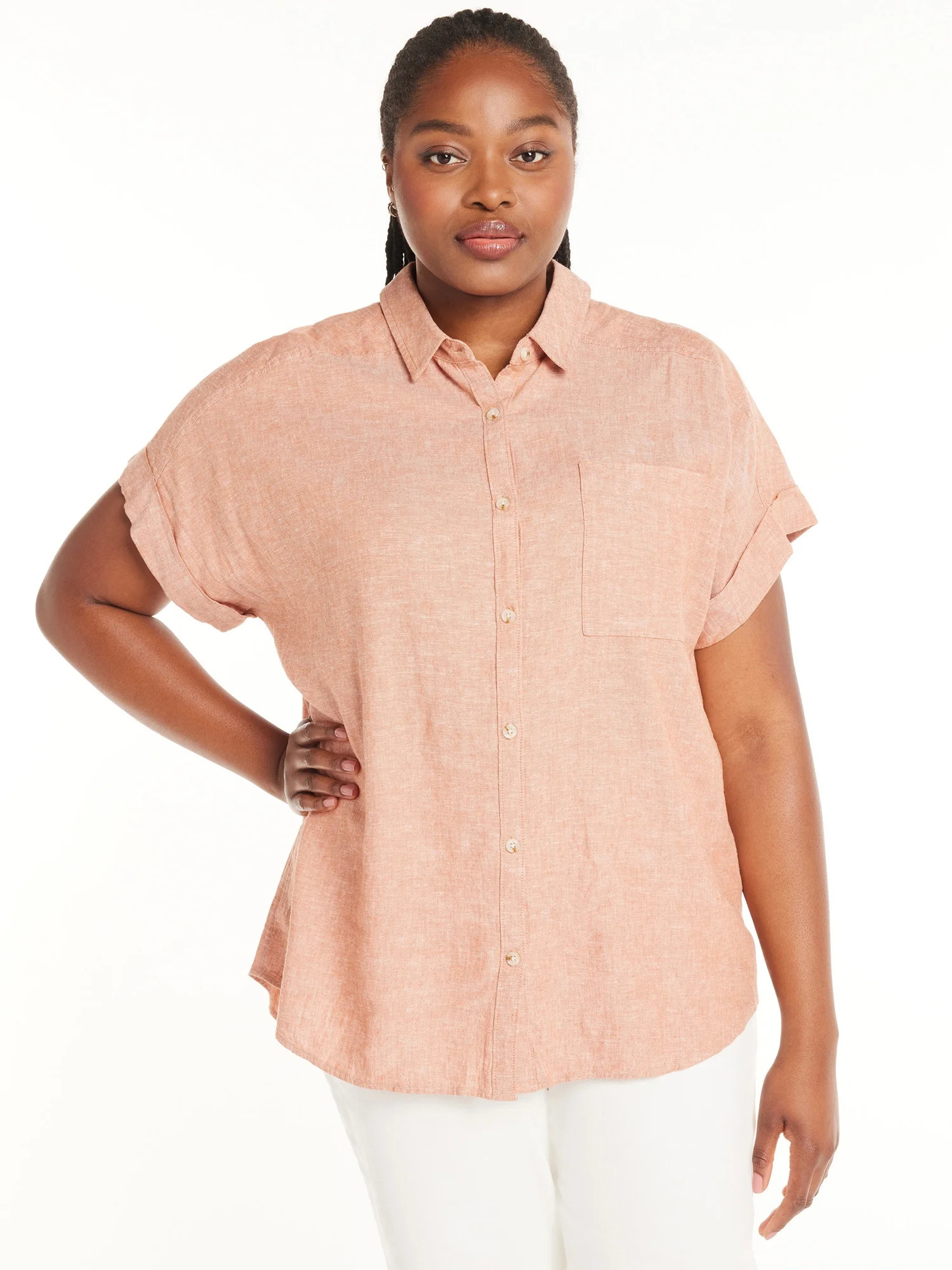 Terra & Sky Women’s Plus Size Short-Sleeve Button-Front Camp Shirt, Sizes 0X-5X | Walmart (US)