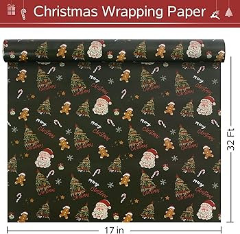 RayofSun Green Christmas Wrapping Paper Roll 17 in x 32 ft, Gingerbread Men Santa Claus Tree Cand... | Amazon (US)