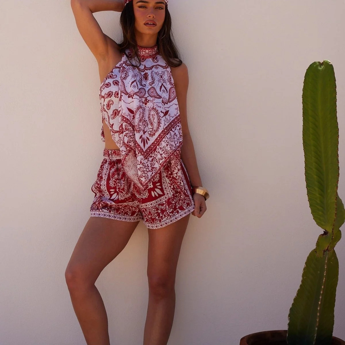 SOL ROUGE Red Printed Shorts | Noughts and Kisses