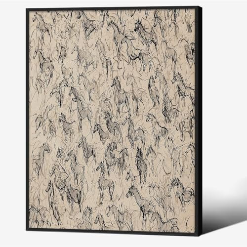 Horse Black Framed Wall Art Neutral Brown Tones Horses Sketch Prints 16x20in Minimalist Western Decor Antique Equestrian Painting Vintage Southwestern Pictures for Gallery Bedroom Office Western | Amazon (US)