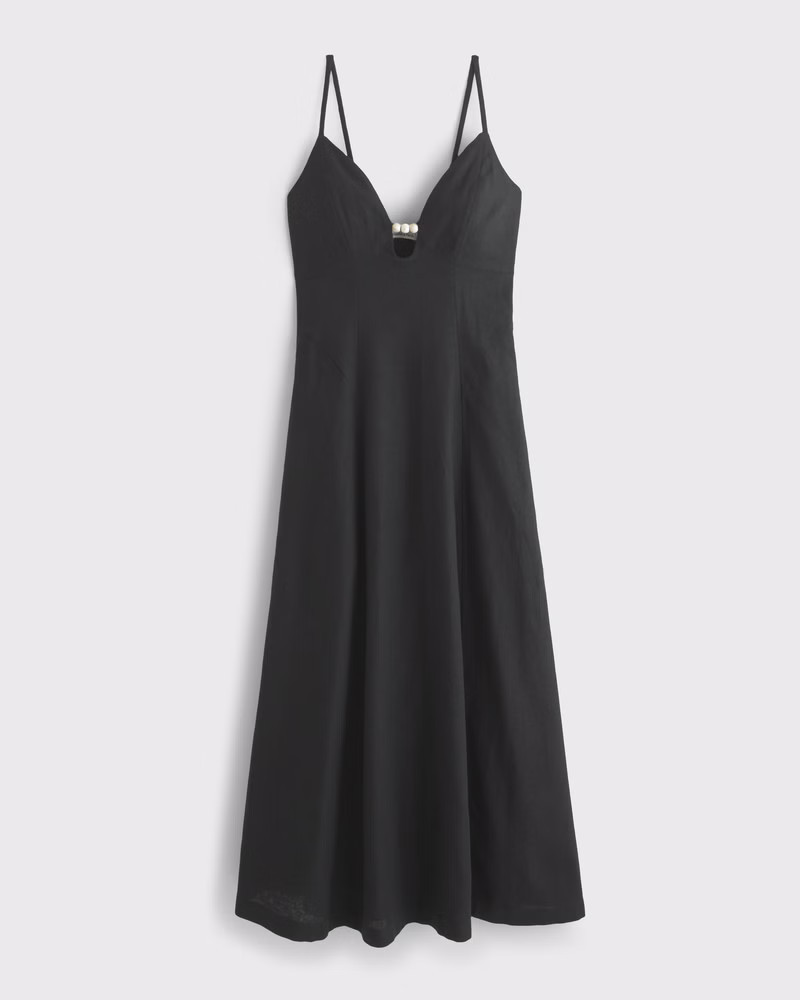 Abercrombie & Fitch Women's Beaded Flowy Midi Dress in Black - Size M PETITE | Abercrombie & Fitch (US)